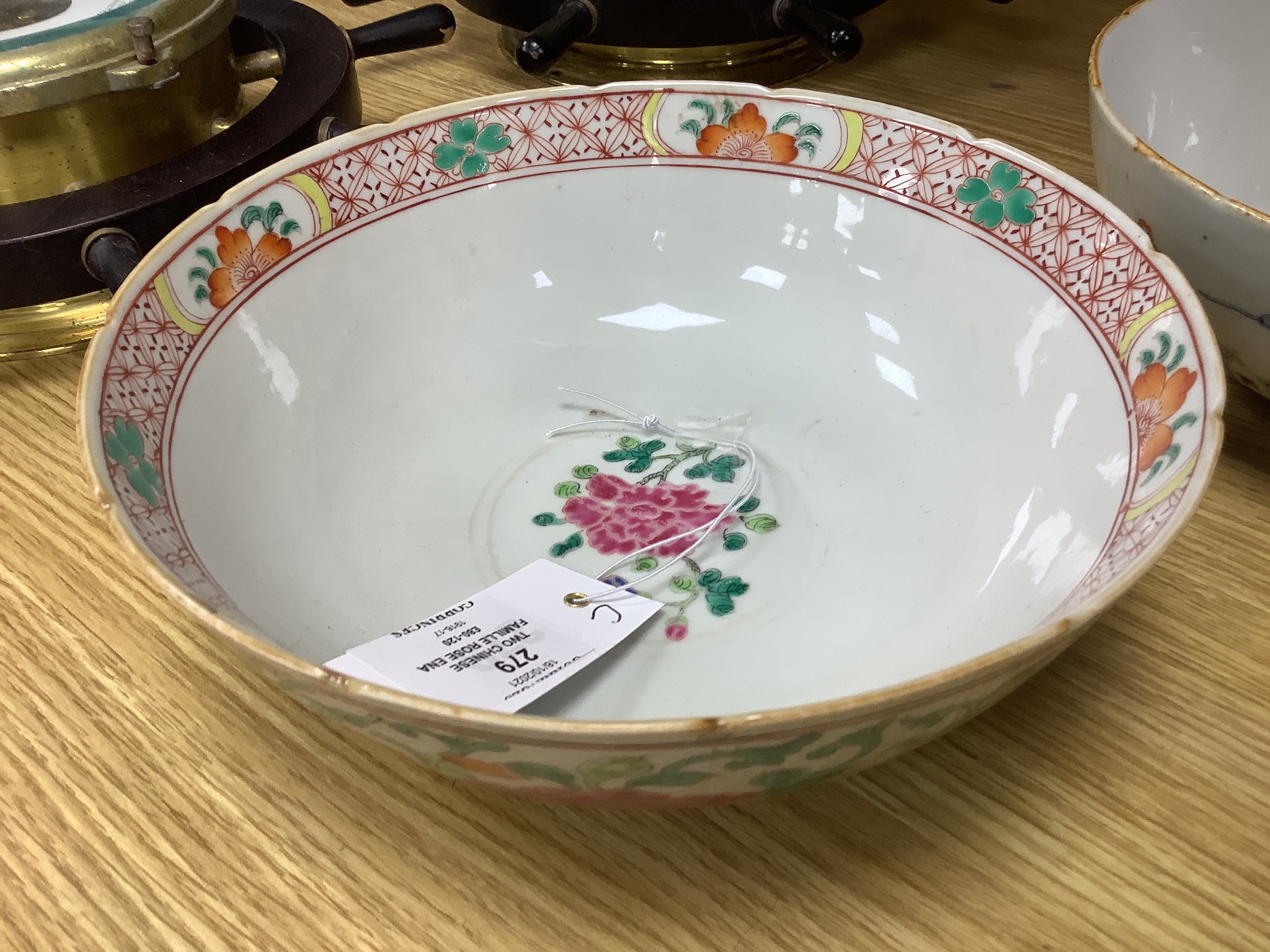 Two Chinese famille rose enamelled porcelain bowls, diameter 23cm